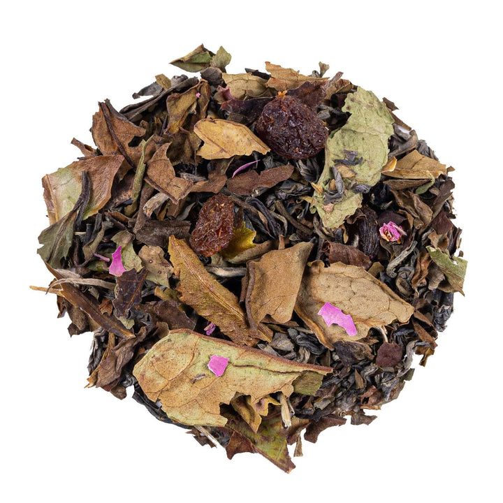 Thé blanc bio Blush Vanilla en vrac, mélange floral et vanillé, infusion légère de Keia Tea Suisse.