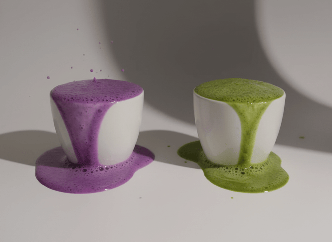 Matcha vs Ube poudre premium boisson gourmande latte suisse