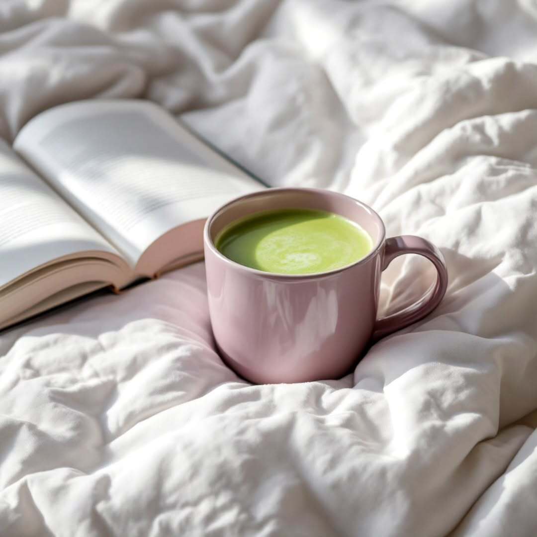 Tasse de matcha latte onctueuse, symbole de l'excellence et de l'art de la préparation du thé premium en Suisse.
