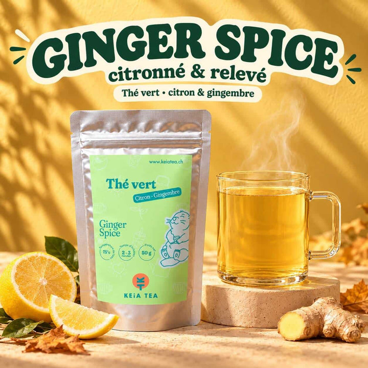 Un thé vert vivifiant citron et gingembre