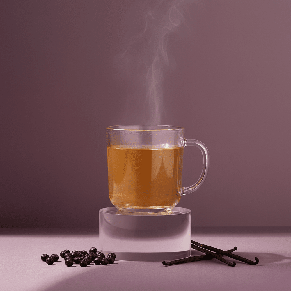 Une tasse chaude d'infusion en vrac sureau et vanille par Keia Tea Suisse