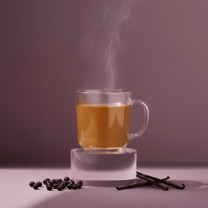 Une tasse chaude d'infusion en vrac sureau et vanille par Keia Tea Suisse