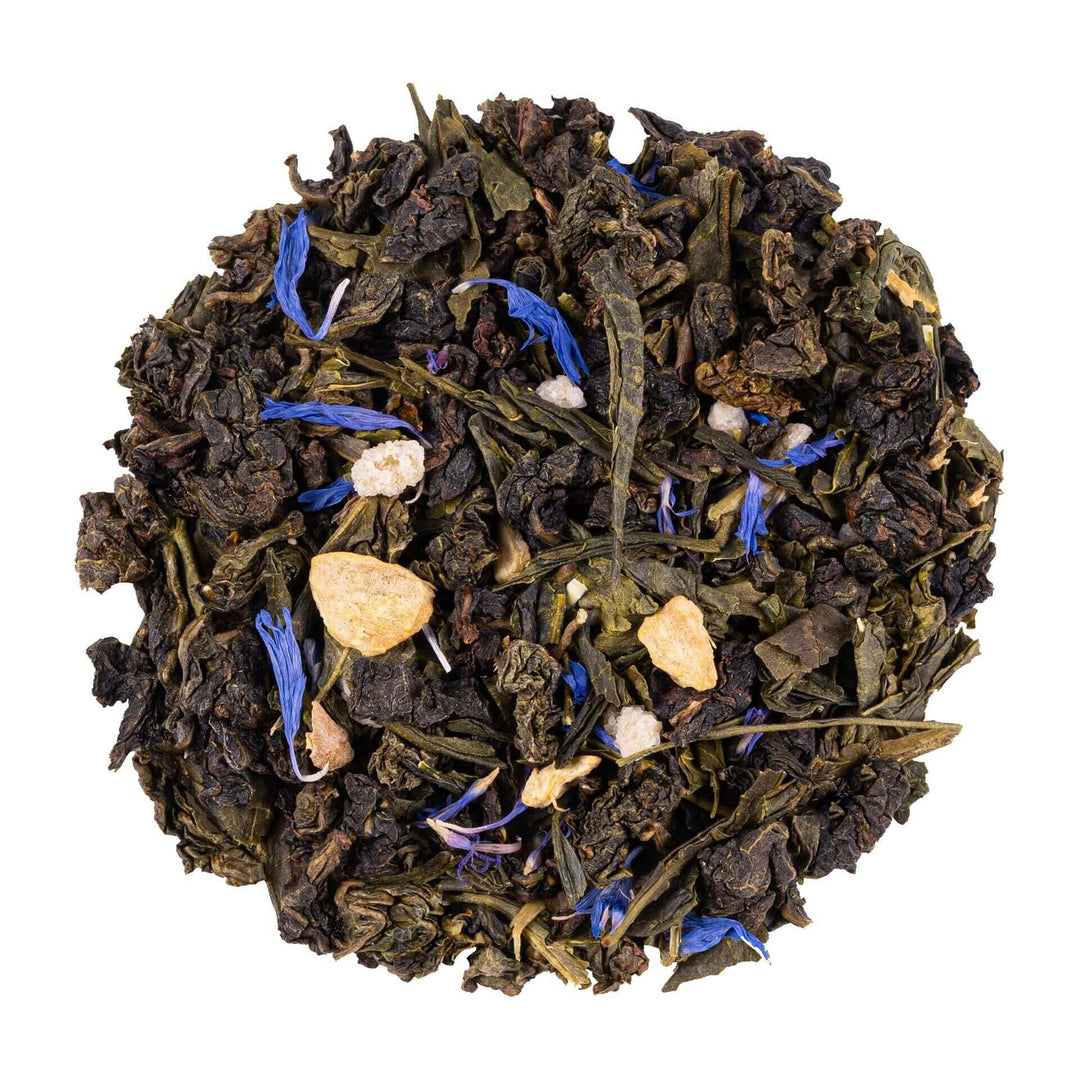 Feuilles de thé oolong bio avec morceaux de pêche et gingembre - Thé semi-oxydé en vrac