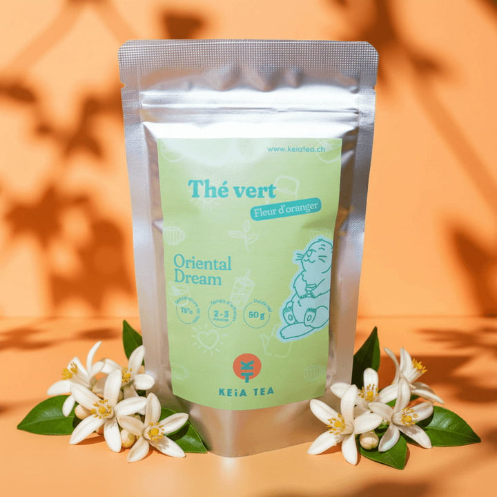 Sachet de thé vert bio Oriental Dream à la fleur d'oranger, Keia Tea boutique de thé suisse