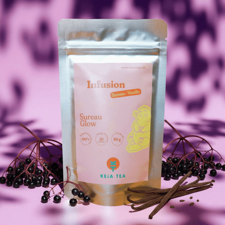 Sachet d'infusion bio Sureau Glow au sureau et à la vanille, collection d'hiver Keia Tea Suisse