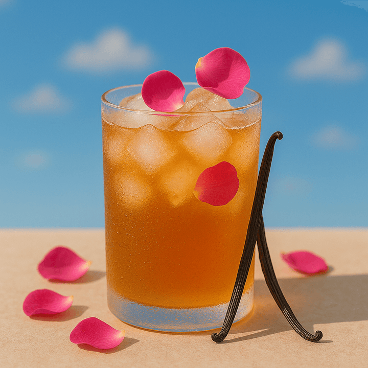 Thé blanc glacé à la rose et à la vanille en vrac et bio.