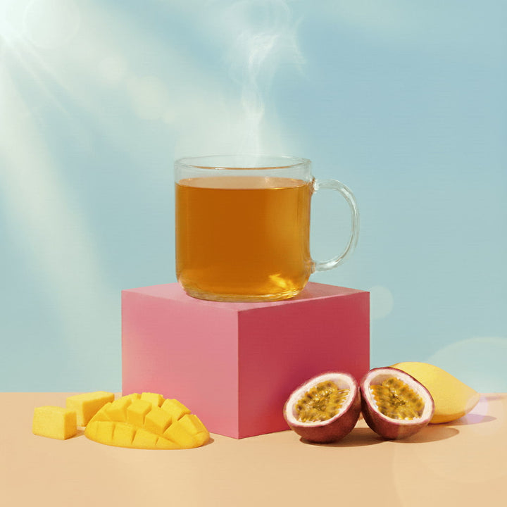 un thé vert tropical à la mangue et passion.